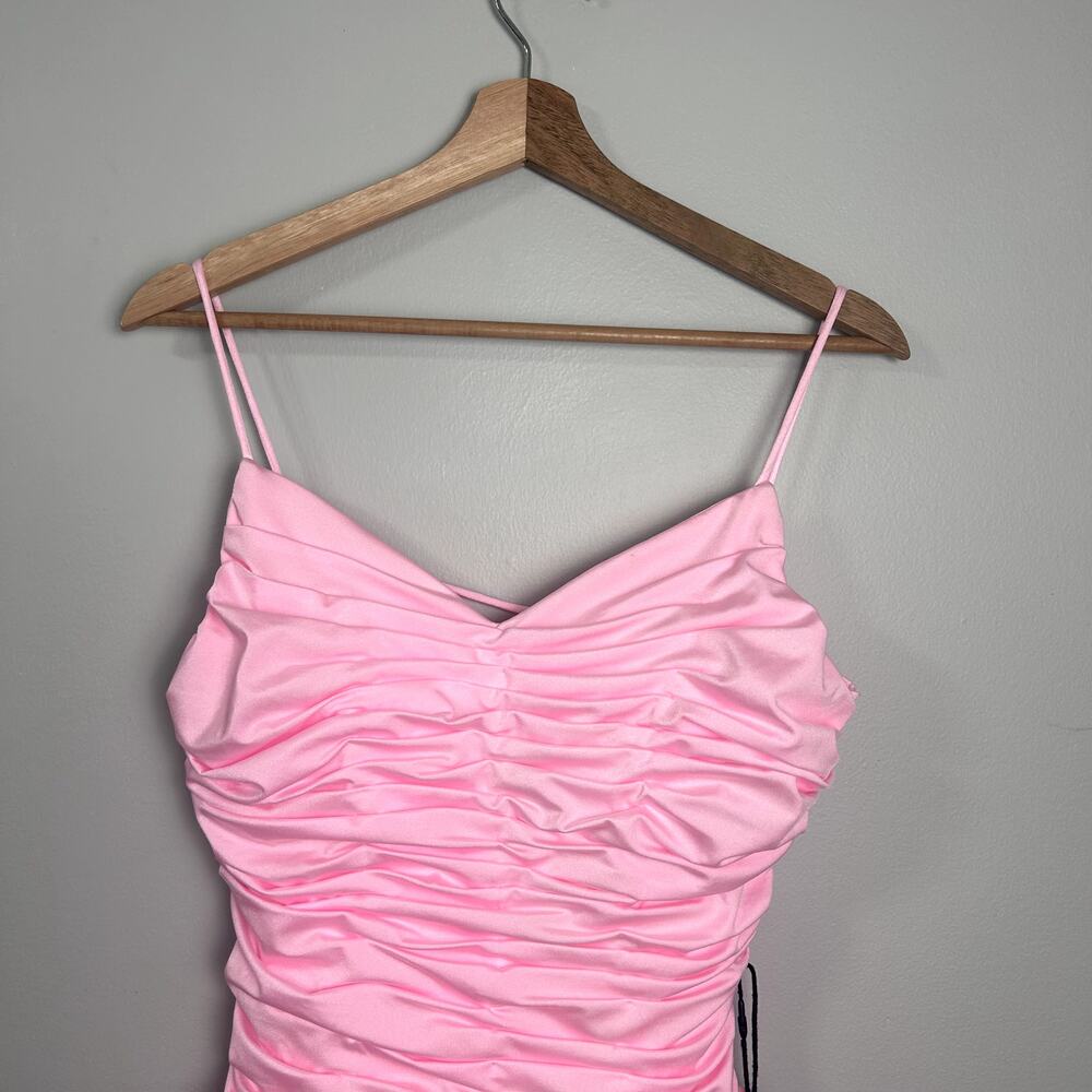 KissProm Spaghetti Strap Sheath Lace Up Back Homecoming Dress Ruched Ruffle sz 9 - Picture 2 of 9